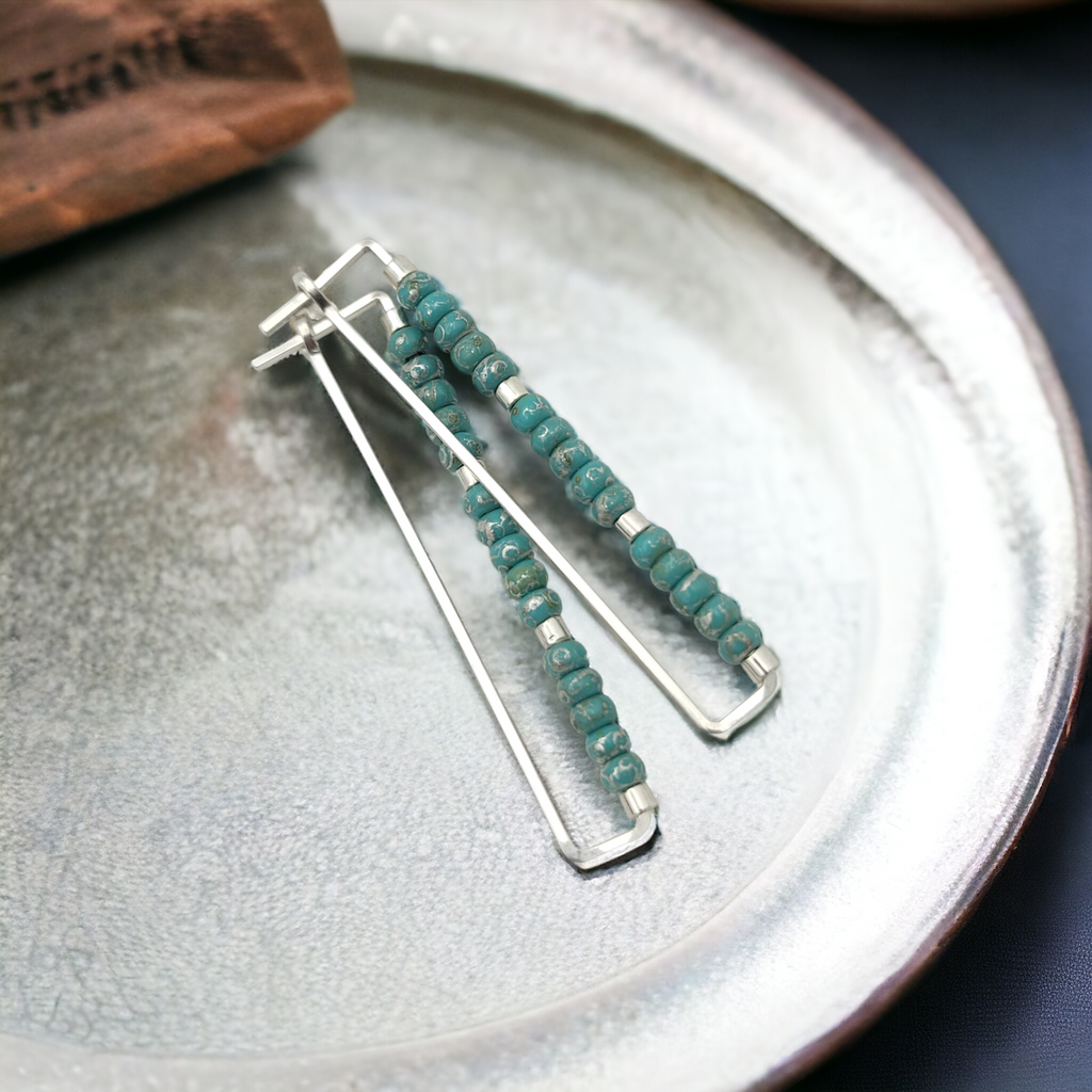 True - Silver Rectangle & Turquoise Earrings Bijou by SAM