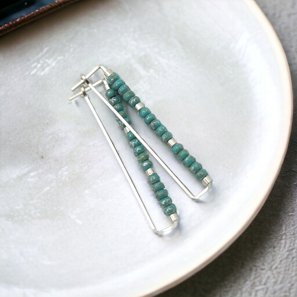 True - Silver Rectangle & Turquoise Earrings Bijou by SAM