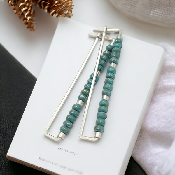 True - Silver Rectangle & Turquoise Earrings Bijou by SAM
