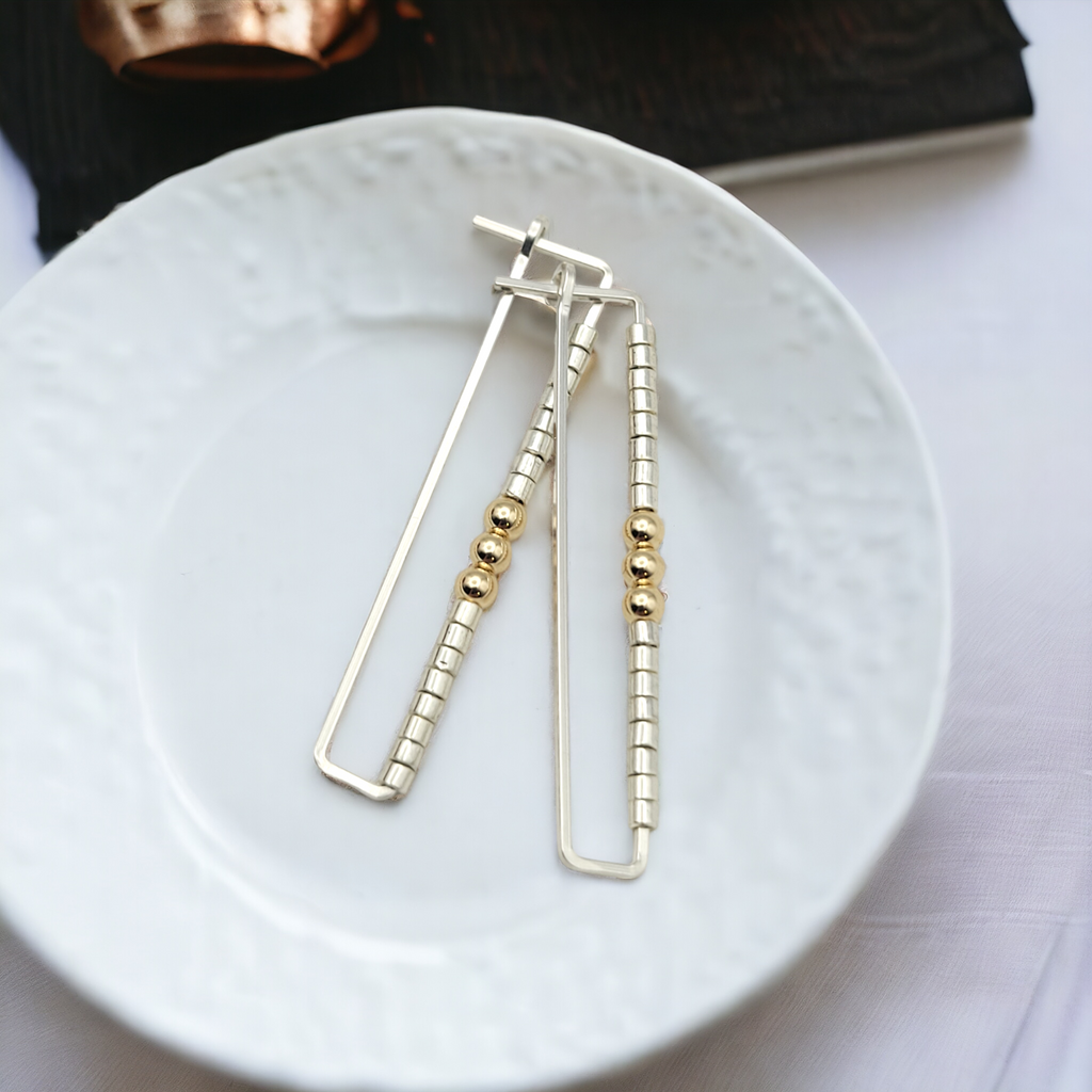 True - Silver Rectangle & Gold Earrings Bijou by SAM