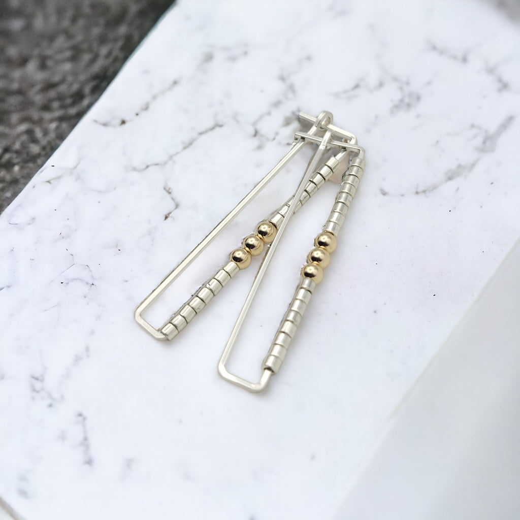 True - Silver Rectangle & Gold Earrings Bijou by SAM