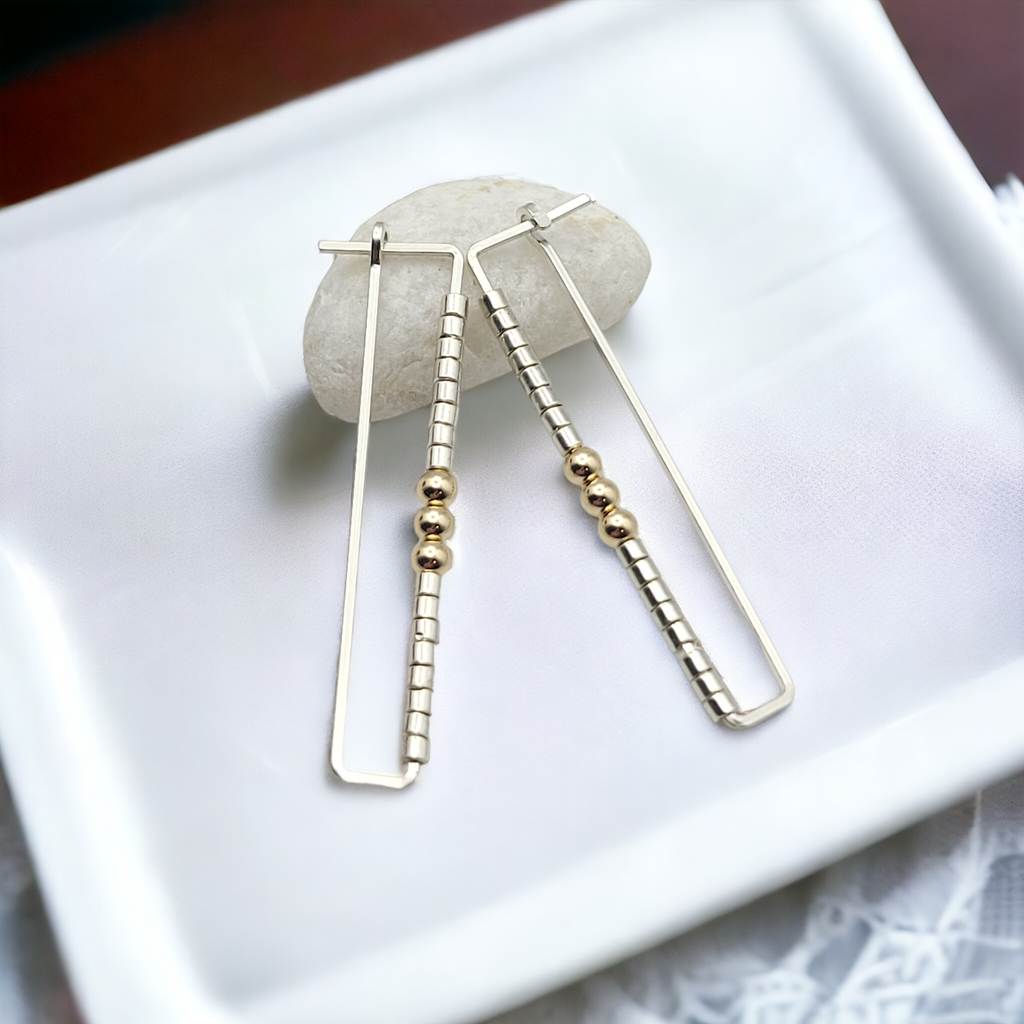 True - Silver Rectangle & Gold Earrings Bijou by SAM