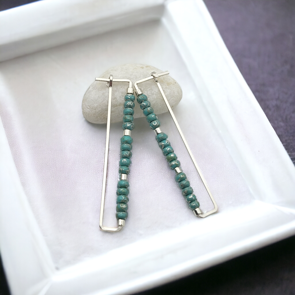 True - Silver Rectangle & Turquoise Earrings Bijou by SAM