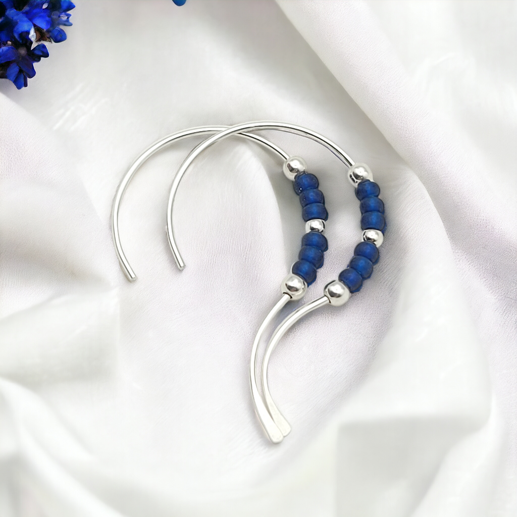 Open Heart - Silver & Blue Earrings Bijou by SAM