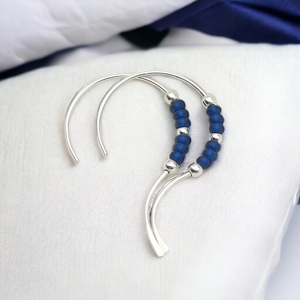 Open Heart - Silver & Blue Earrings Bijou by SAM