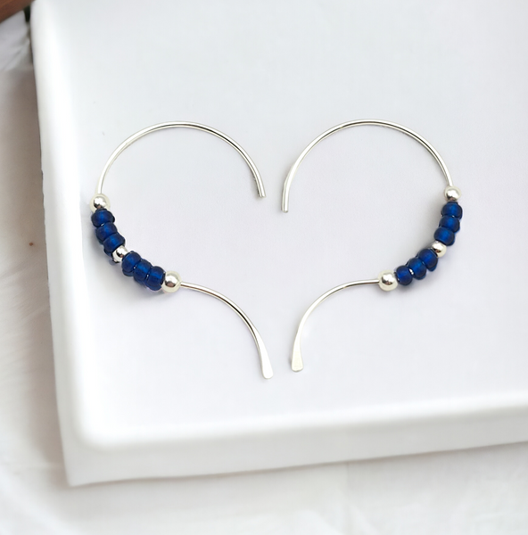 Open Heart - Silver & Blue Earrings Bijou by SAM