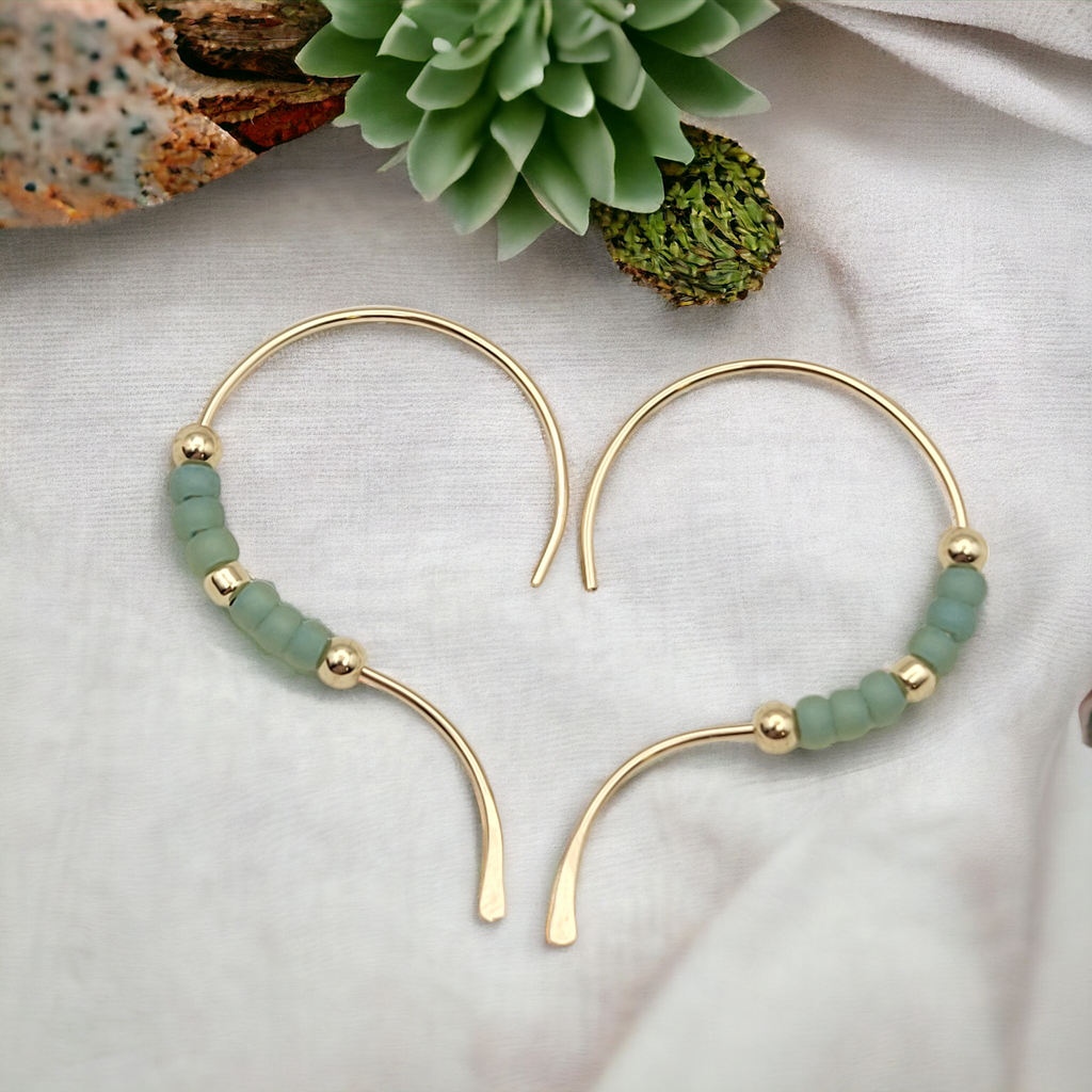 Open Heart - Gold & Sea Glass Earrings Bijou by SAM