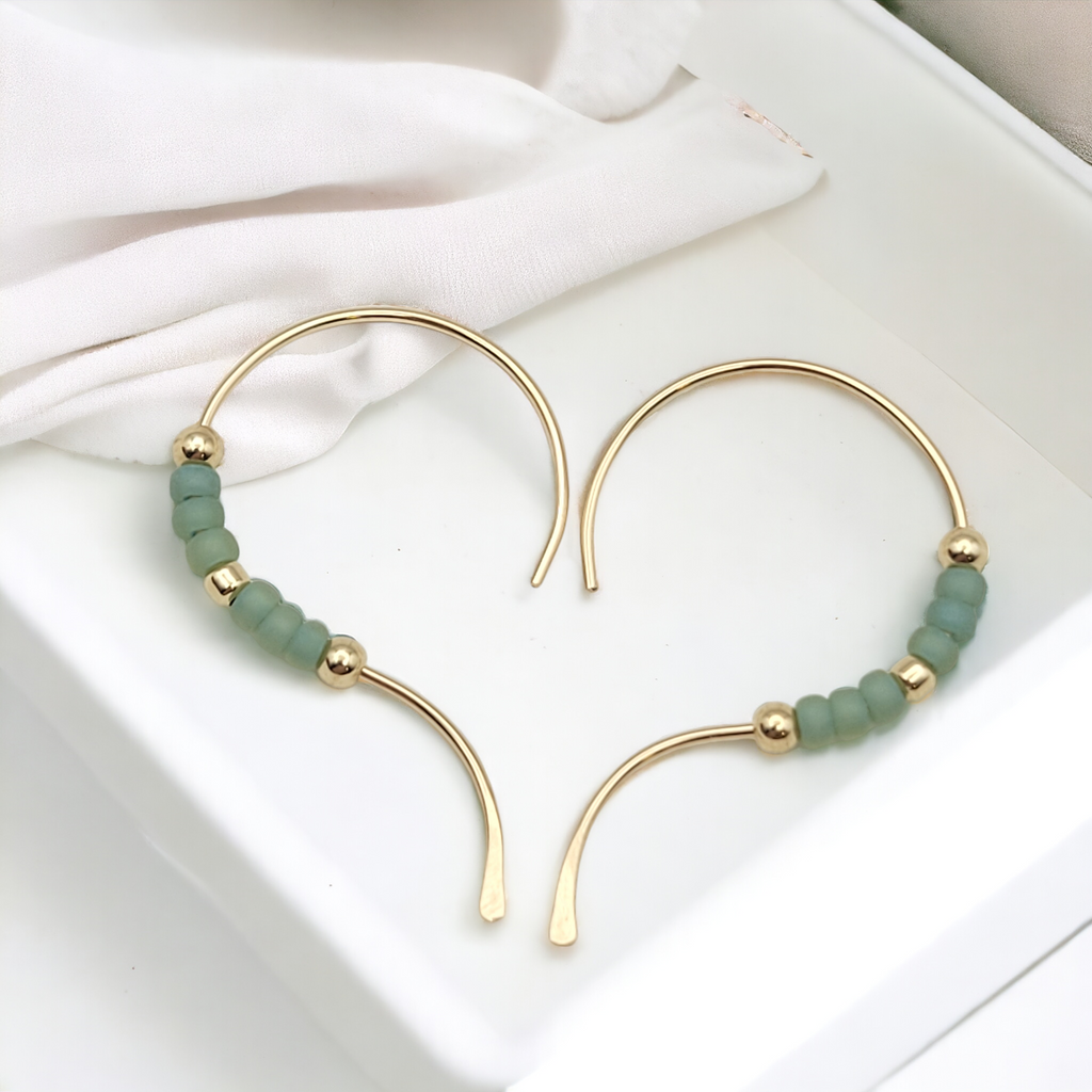 Open Heart - Gold & Sea Glass Earrings Bijou by SAM