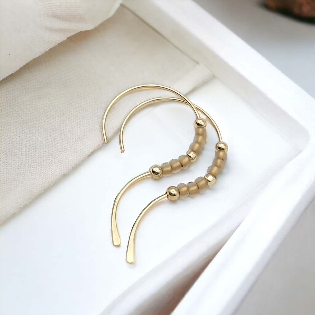 Open Heart - Gold & Tan Earrings Bijou by SAM