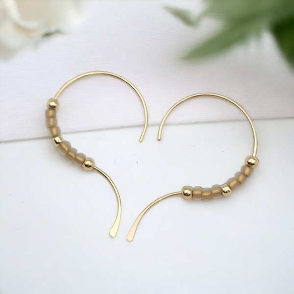 Open Heart - Gold & Tan Earrings Bijou by SAM