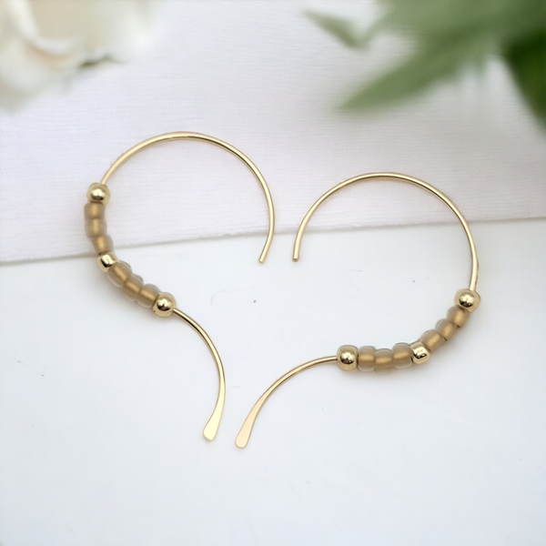 Open Heart - Gold & Tan Earrings Bijou by SAM   