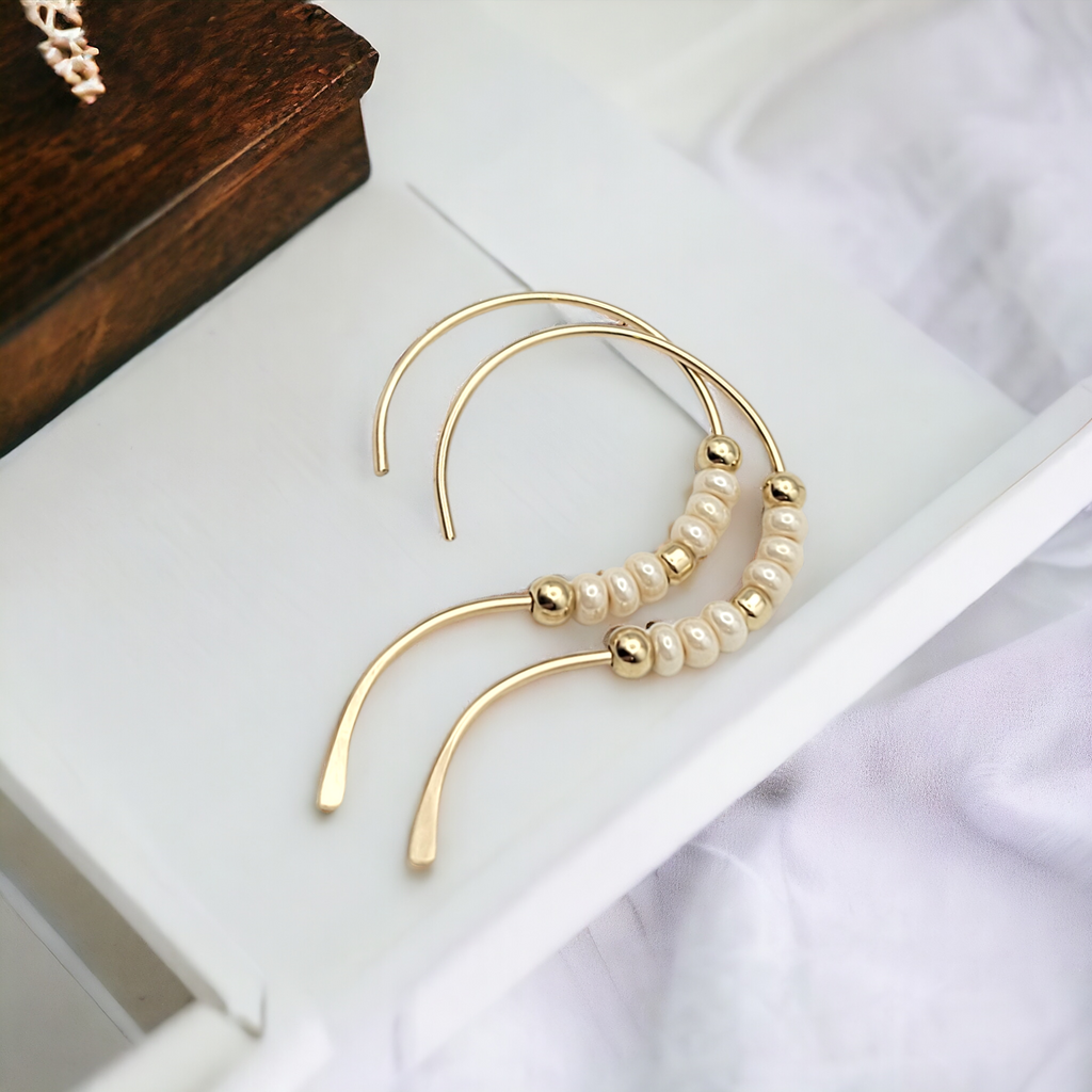 Open Heart - Gold & Pearl Earrings Bijou by SAM