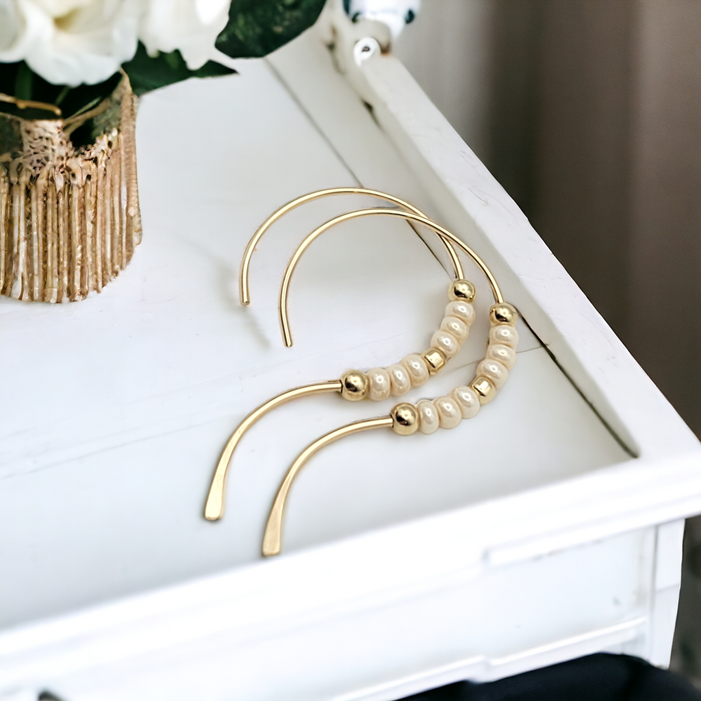 Open Heart - Gold & Pearl Earrings Bijou by SAM