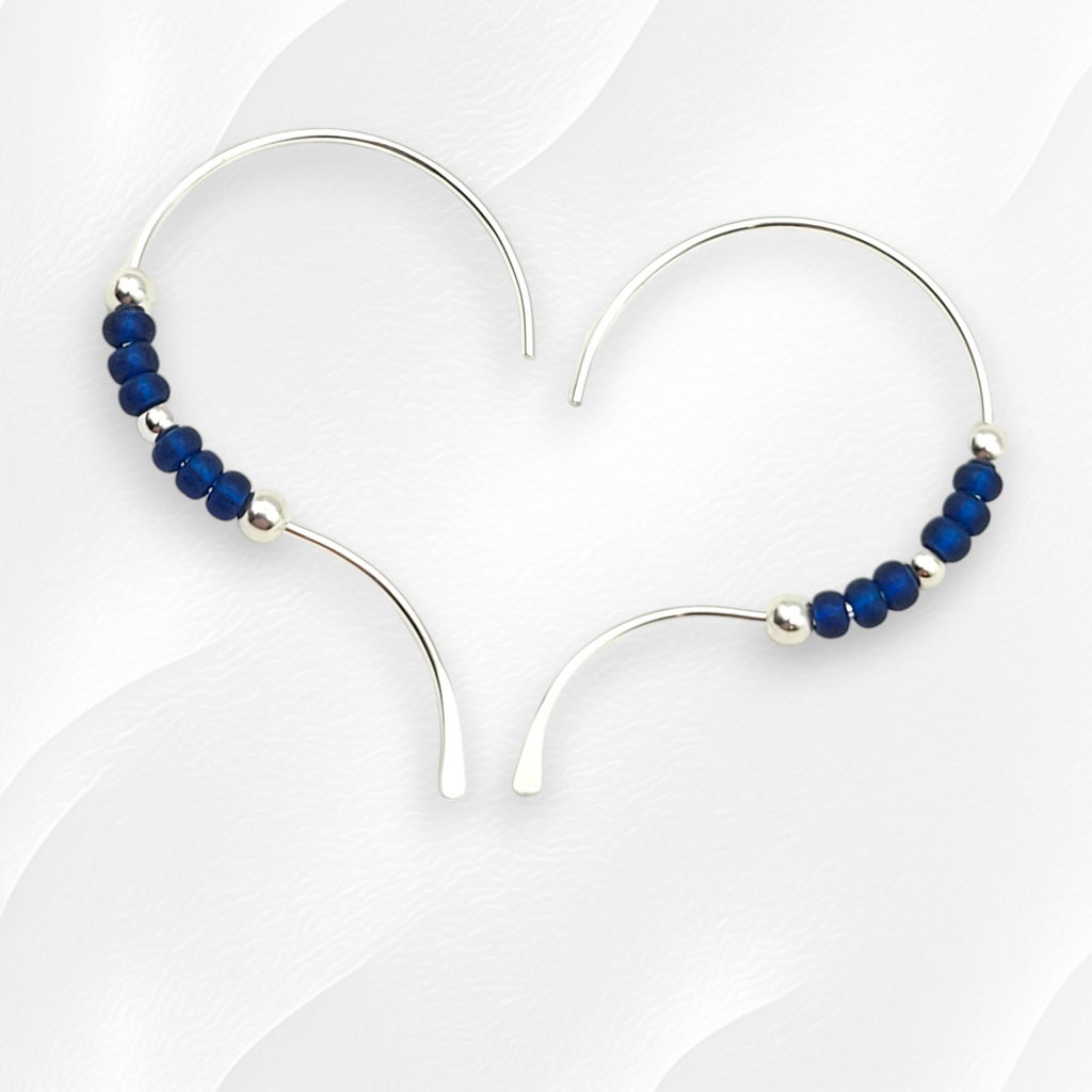 Open Heart - Silver & Blue Earrings Bijou by SAM