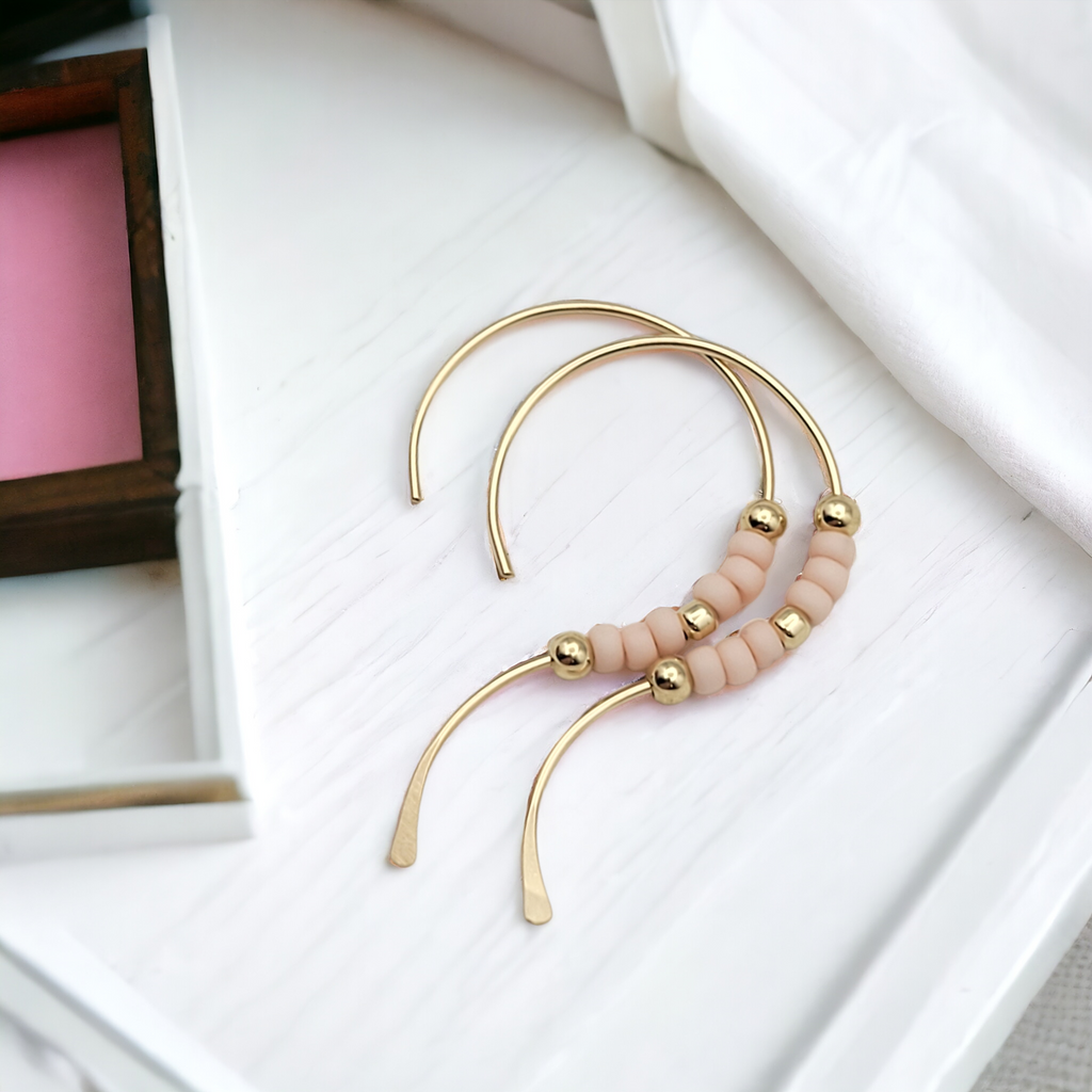 Open Heart - Gold & Pale Pink Earrings Bijou by SAM