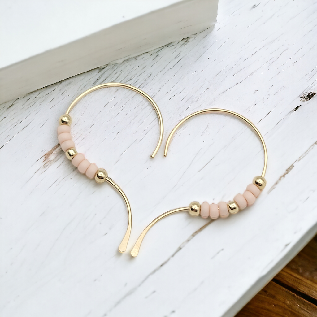 Open Heart - Gold & Pale Pink Earrings Bijou by SAM