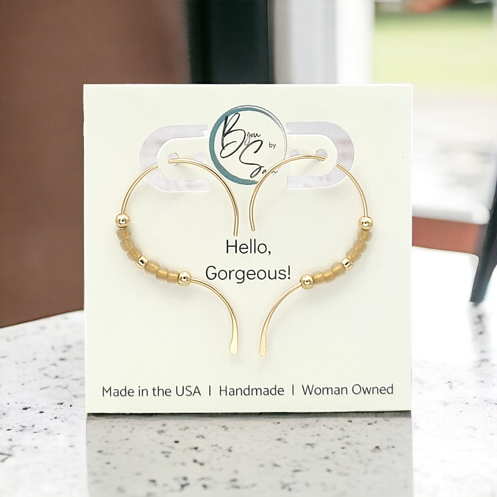 Open Heart - Gold & Tan Earrings Bijou by SAM