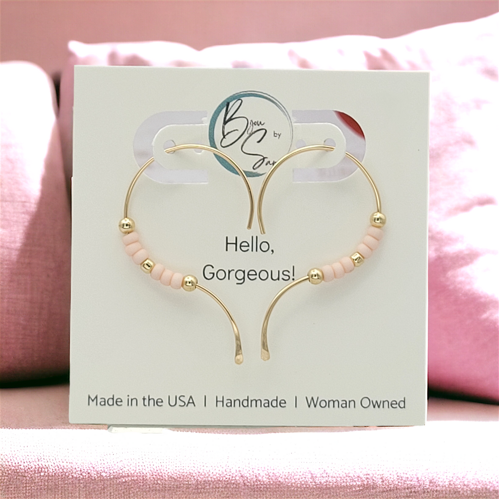 Open Heart - Gold & Pale Pink Earrings Bijou by SAM