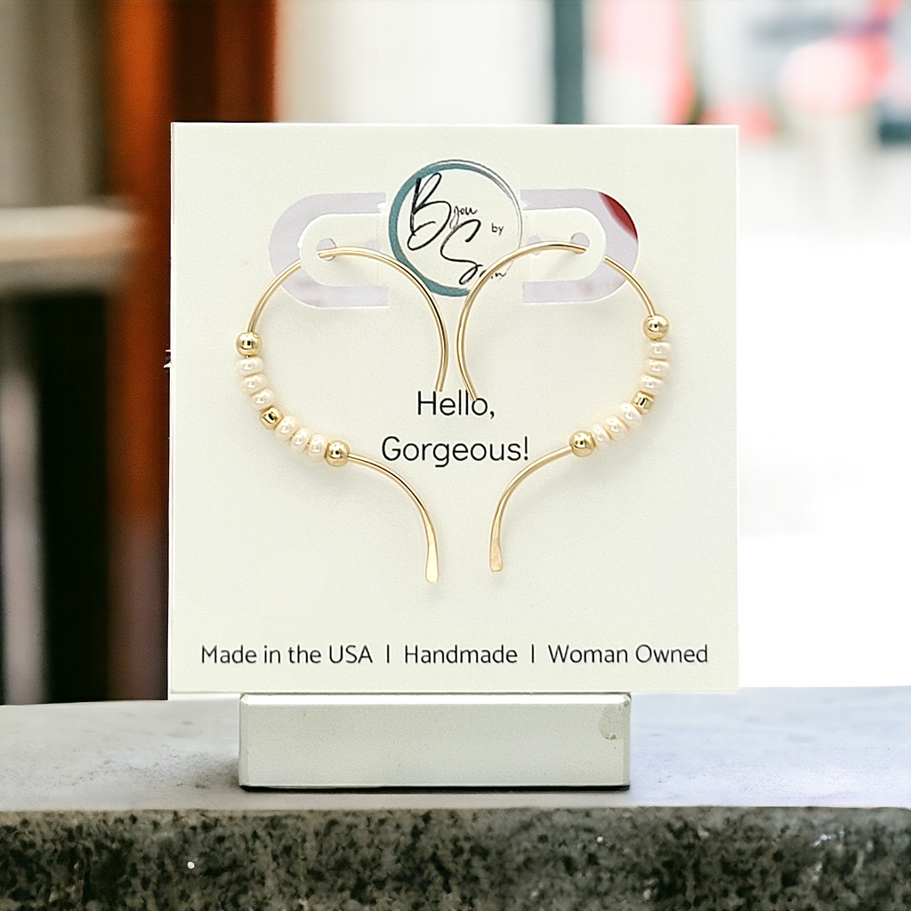 Open Heart - Gold & Pearl Earrings Bijou by SAM