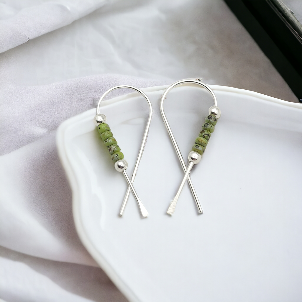 Ribbon - Silver with Chartreuse Earrings Bijou by SAM