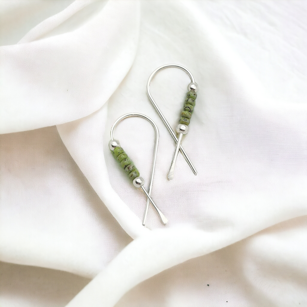 Ribbon - Silver with Chartreuse Earrings Bijou by SAM