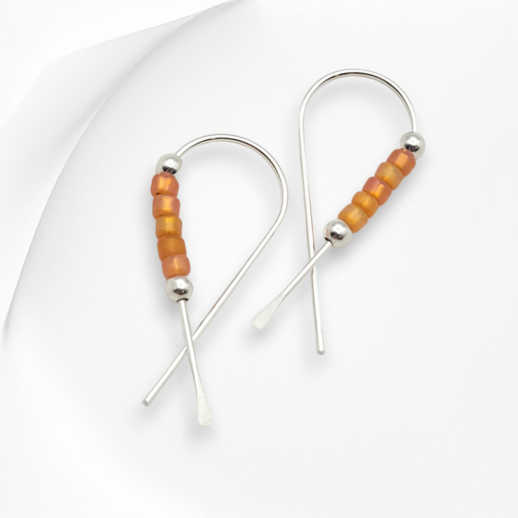 Ribbon - Silver with Orange Seed Beads Earrings Bijou by SAM