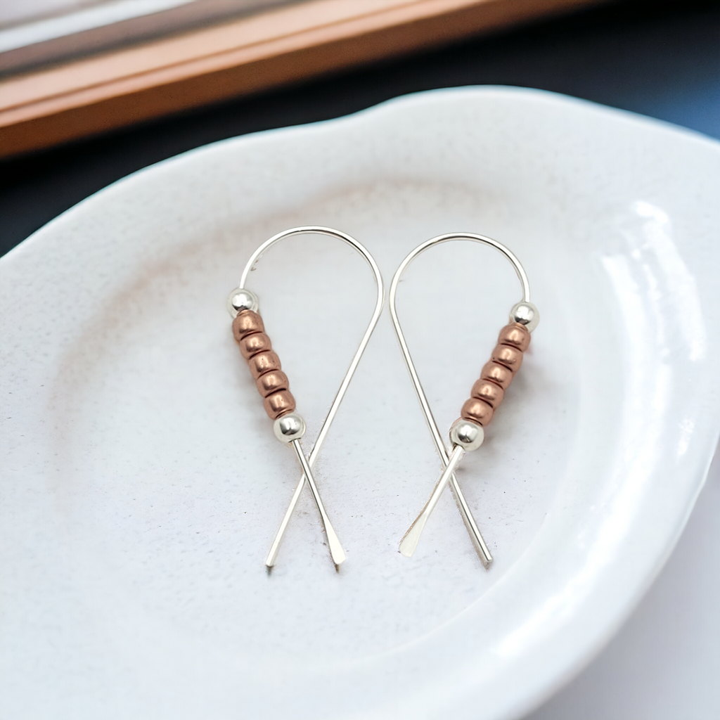 Ribbon - Silver with Copper Earrings Bijou by SAM