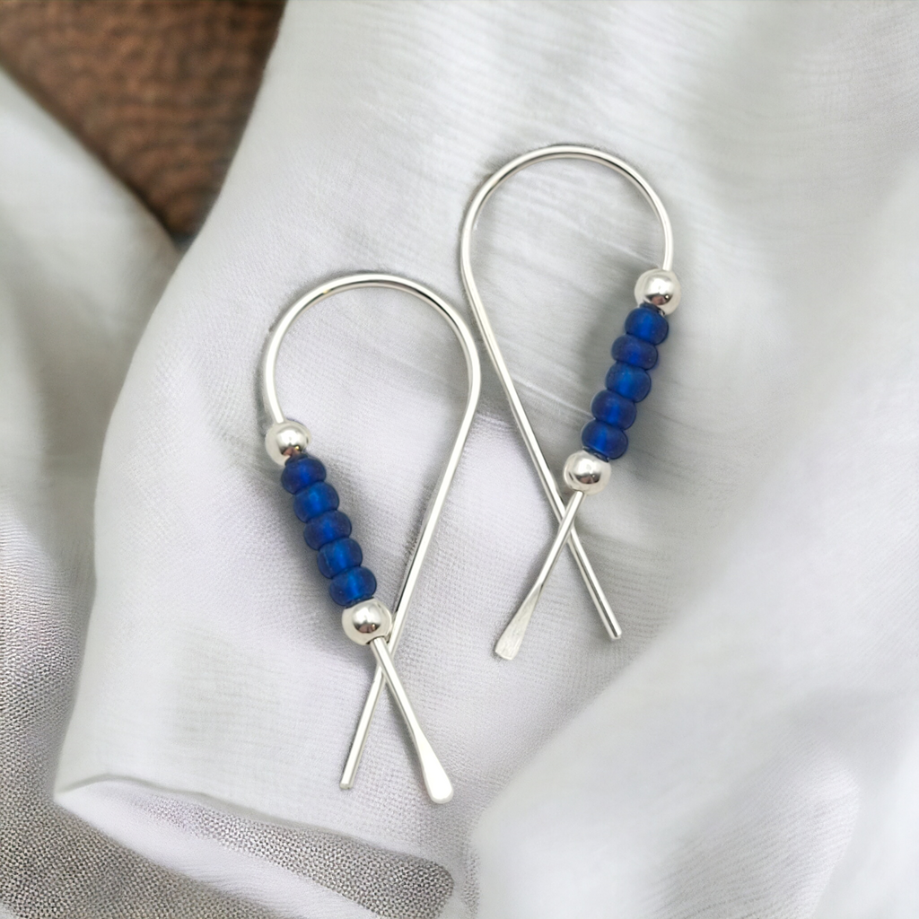 Ribbon - Silver & Blue Earrings Bijou by SAM