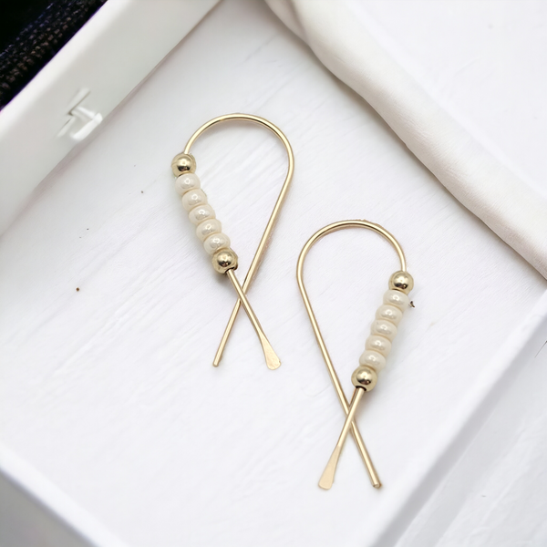 Ribbon - Gold & Pearl Earrings Bijou by SAM