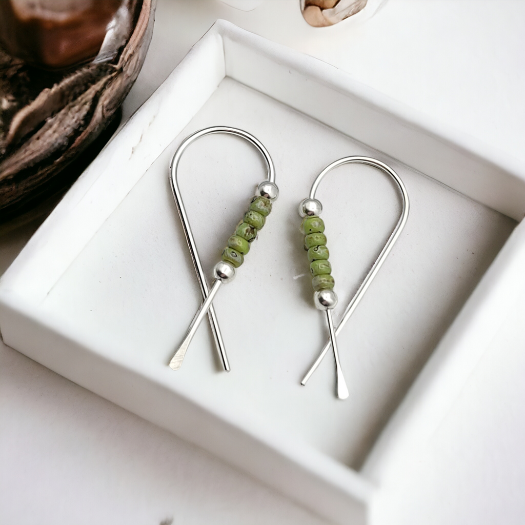 Ribbon - Silver with Chartreuse Earrings Bijou by SAM