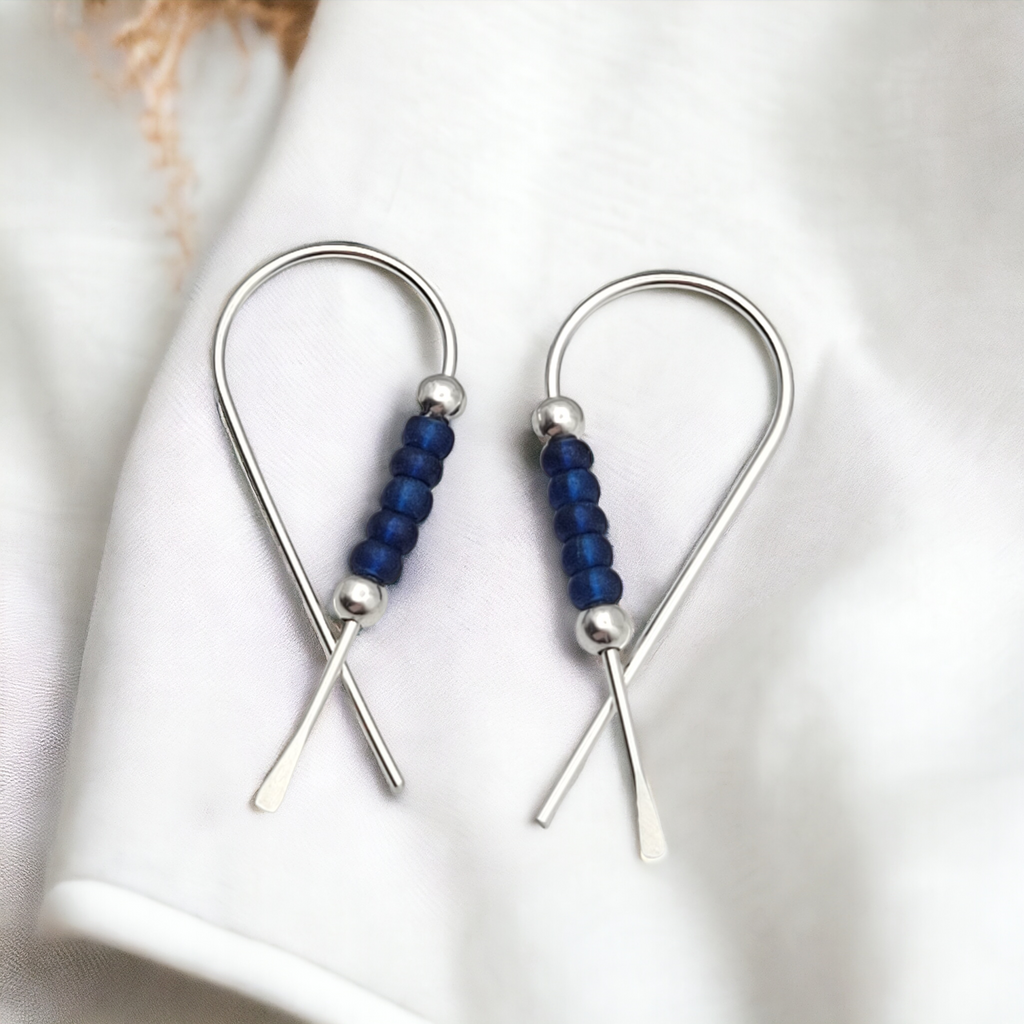 Ribbon - Silver & Blue Earrings Bijou by SAM