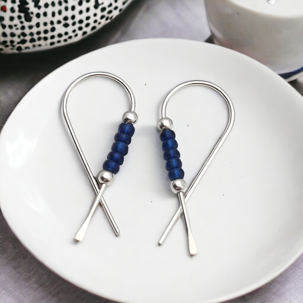 Ribbon - Silver & Blue Earrings Bijou by SAM