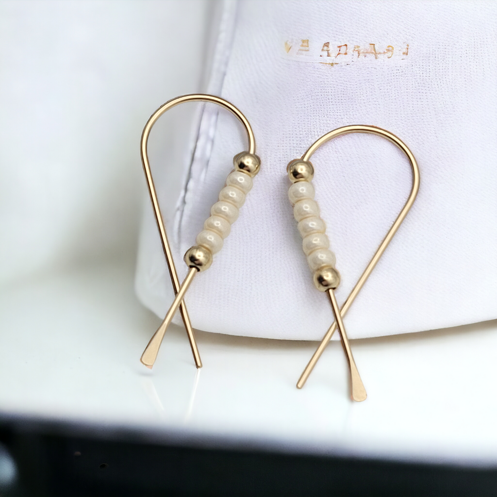 Ribbon - Gold & Pearl Earrings Bijou by SAM
