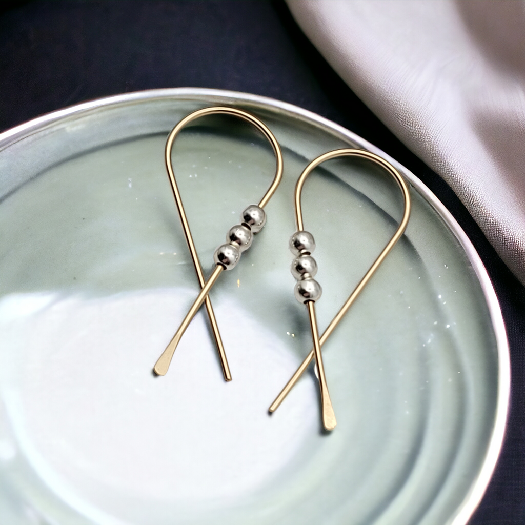 Ribbon - Gold with Silver Earrings Bijou by SAM