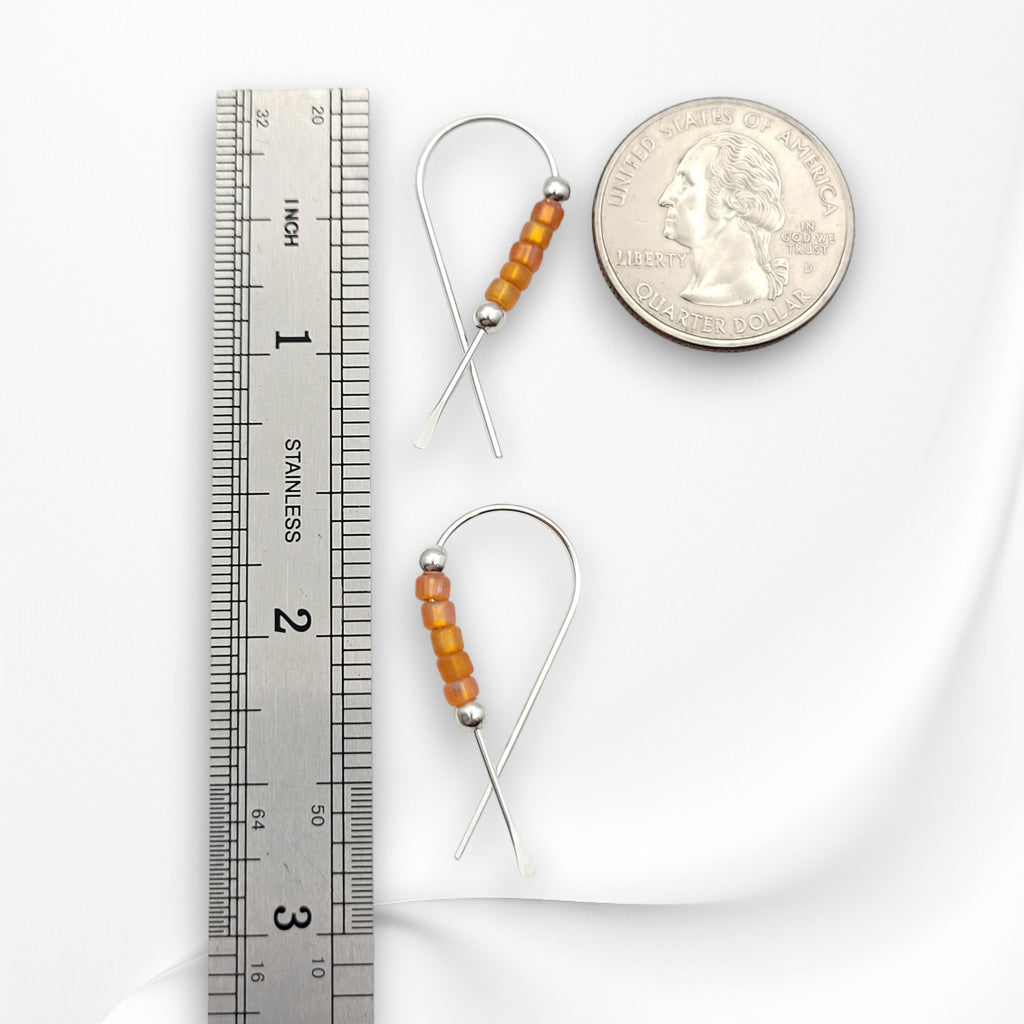 Ribbon - Silver with Orange Seed Beads Earrings Bijou by SAM