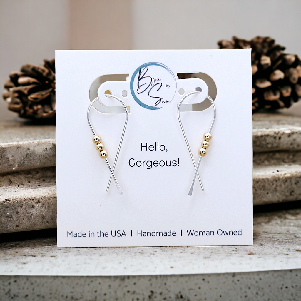 Ribbon - Silver with Gold Earrings Bijou by SAM