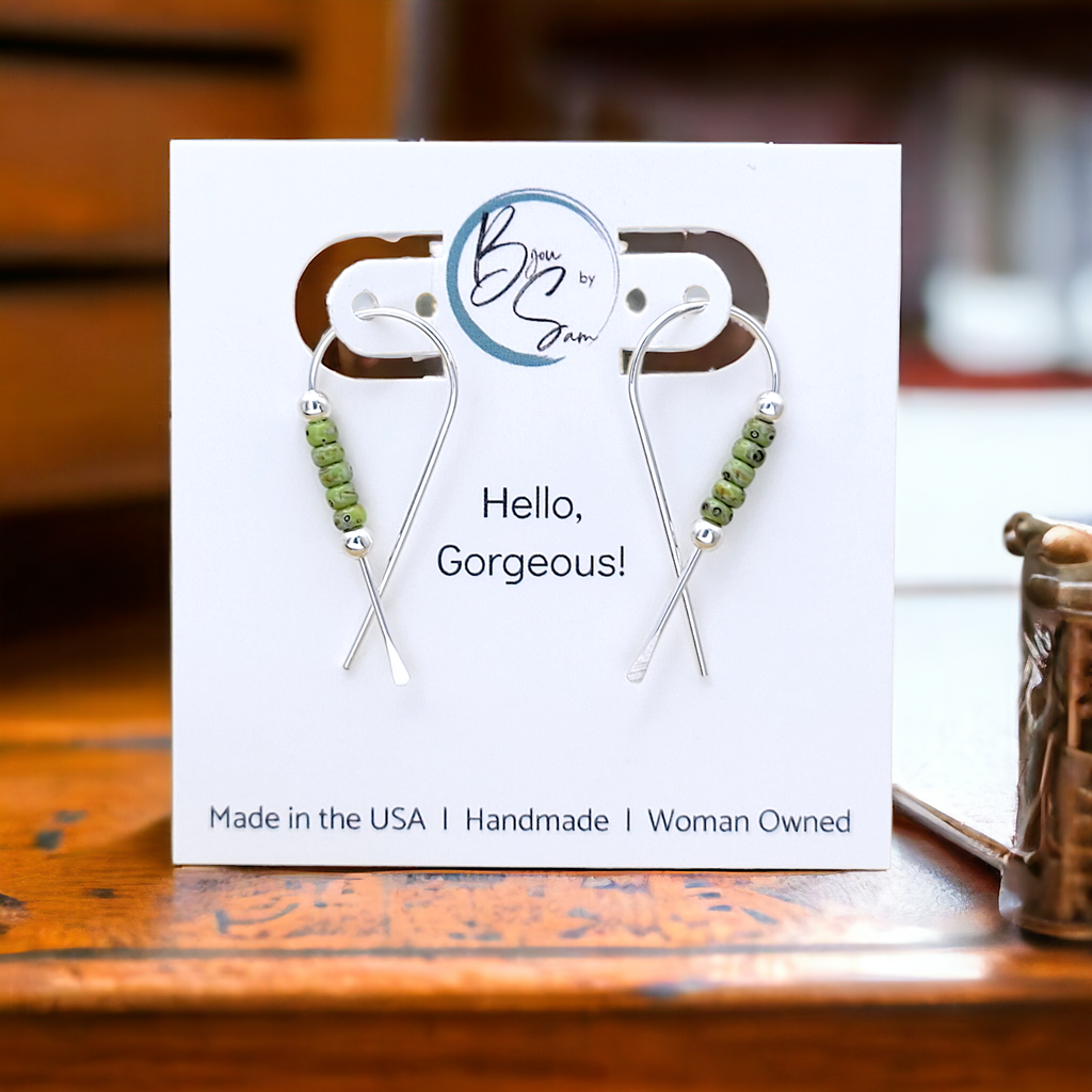 Ribbon - Silver with Chartreuse Earrings Bijou by SAM