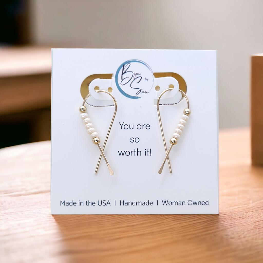 Ribbon - Gold & Pearl Earrings Bijou by SAM