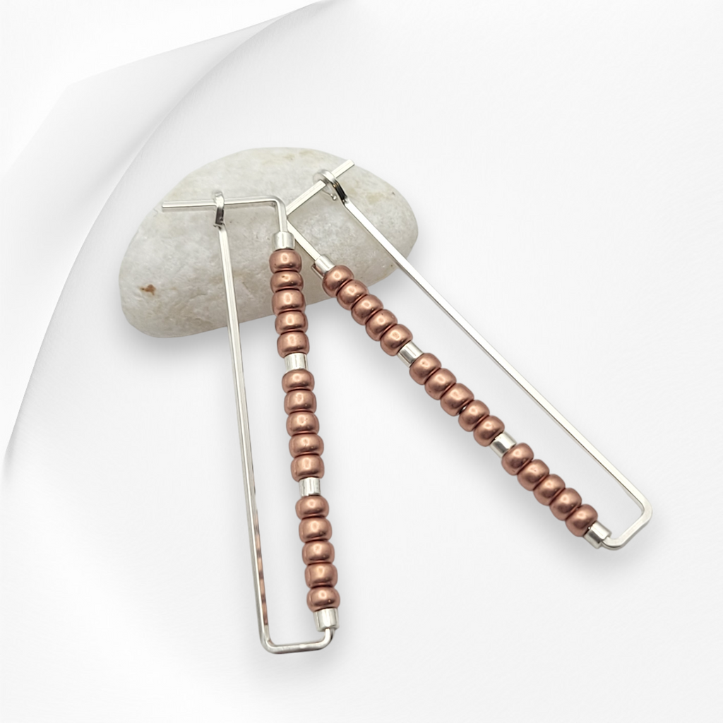True - Rectangle Silver & Copper Earrings Bijou by SAM