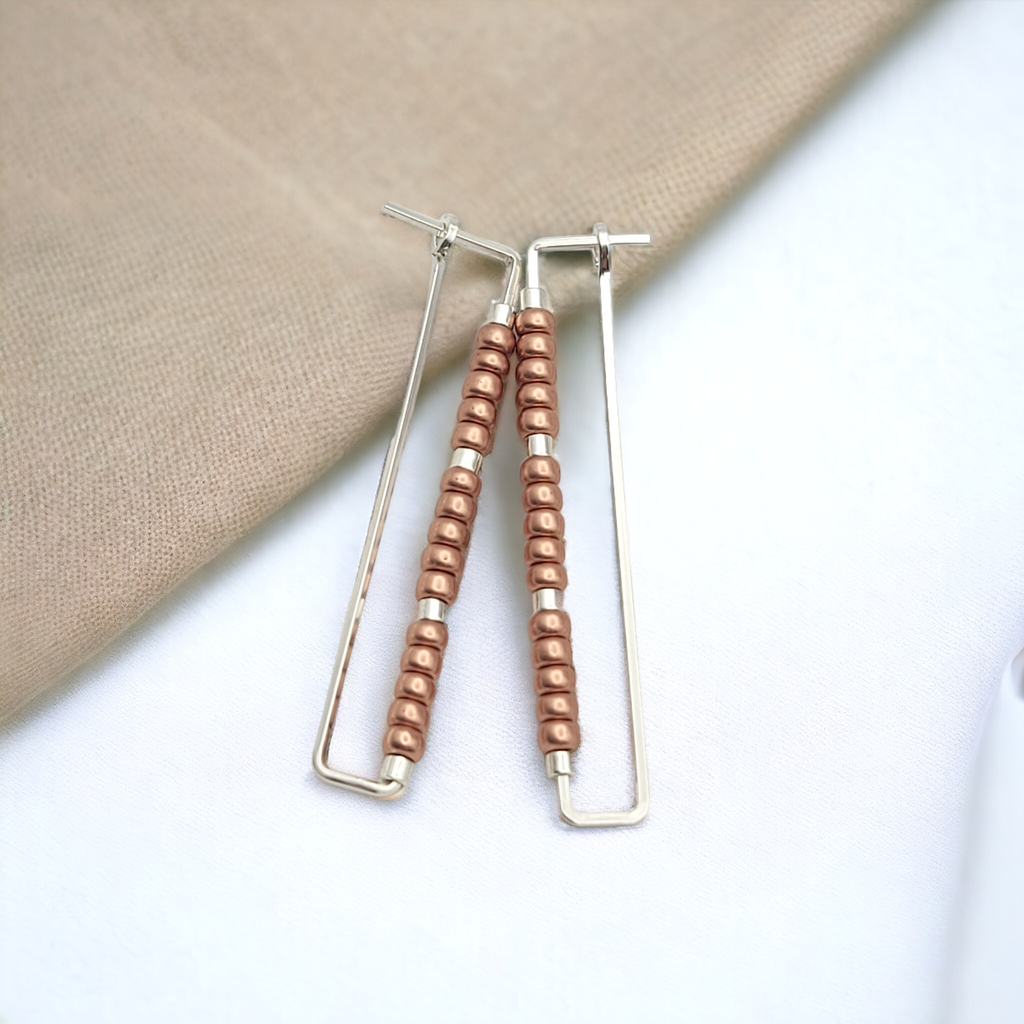 True - Rectangle Silver & Copper Earrings Bijou by SAM