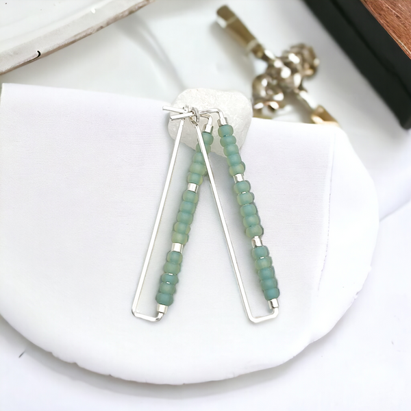 True - Silver & Sea Glass Rectangle Earrings Bijou by SAM