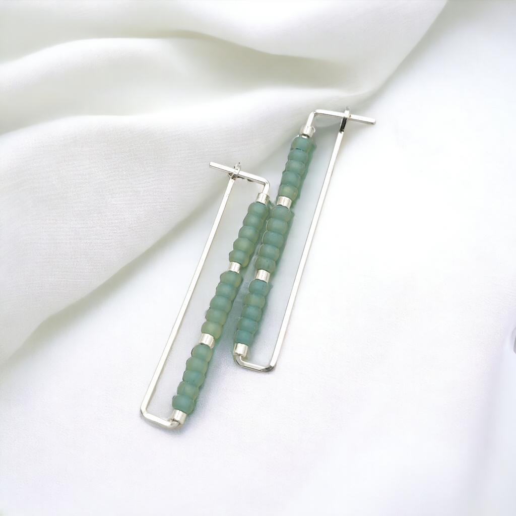 True - Silver & Sea Glass Rectangle Earrings Bijou by SAM