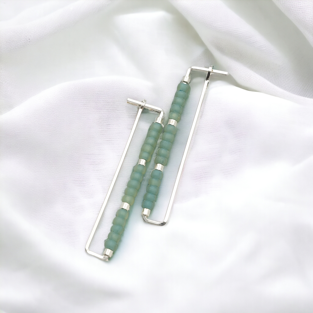 True - Silver & Sea Glass Rectangle Earrings Bijou by SAM
