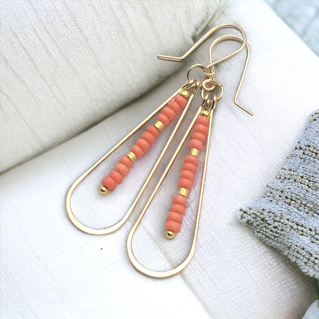 Harley - Gold & Coral Long Hoops Earrings Bijou by SAM