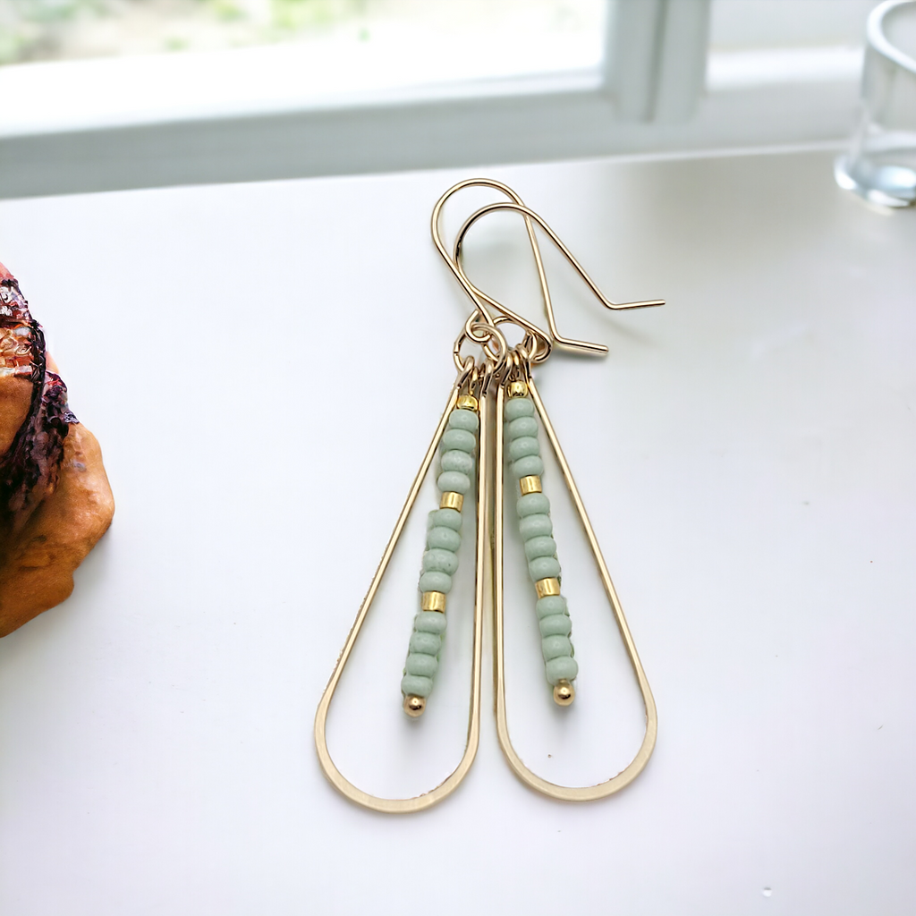 Harley - Gold & Mint Green Earrings Bijou by SAM   