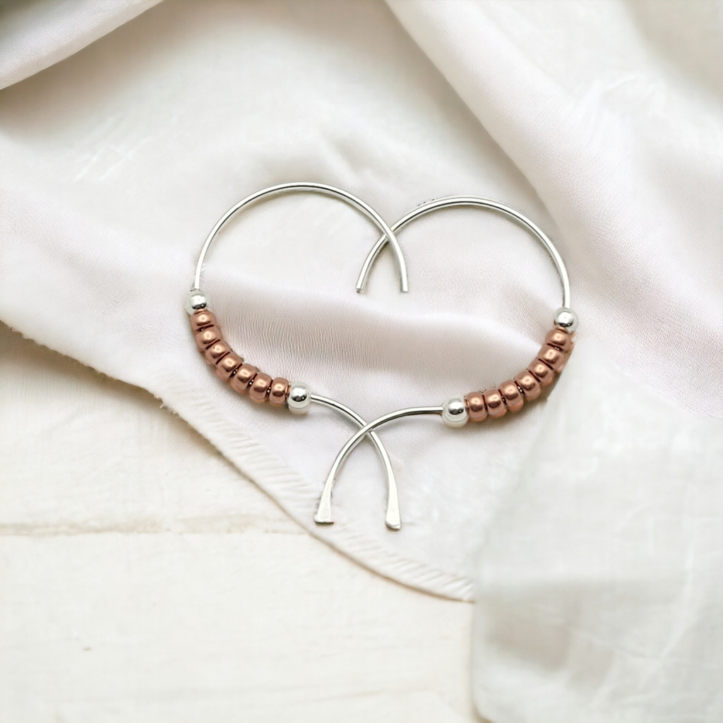 Open Heart - Silver & Copper Earrings Bijou by SAM