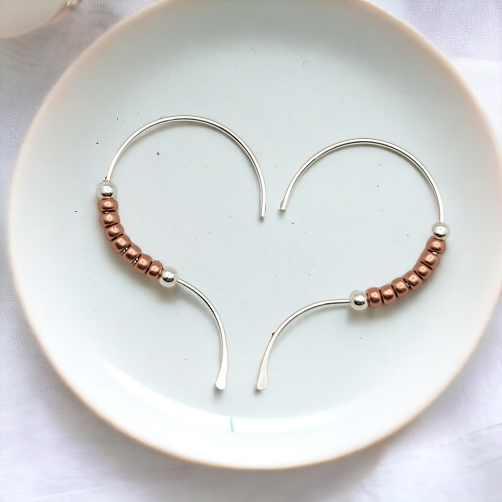 Open Heart - Silver & Copper Earrings Bijou by SAM