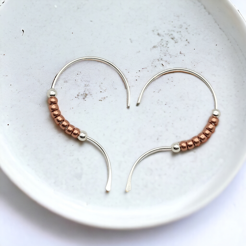 Open Heart - Silver & Copper Earrings Bijou by SAM