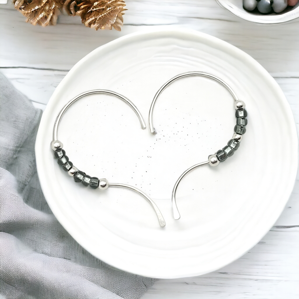 Open Heart - Silver & Smokey Quartz Earrings Bijou by SAM