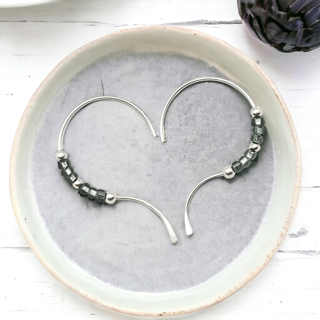 Open Heart - Silver & Smokey Quartz Earrings Bijou by SAM